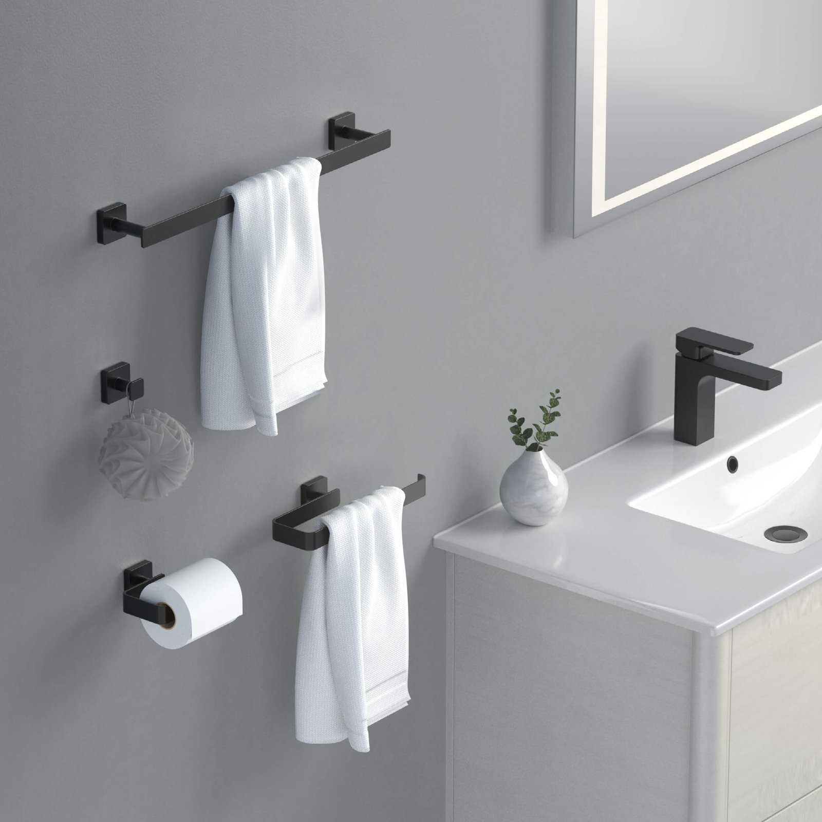 Blaze 4-Piece Bathroom Hardware Set, Matte Black