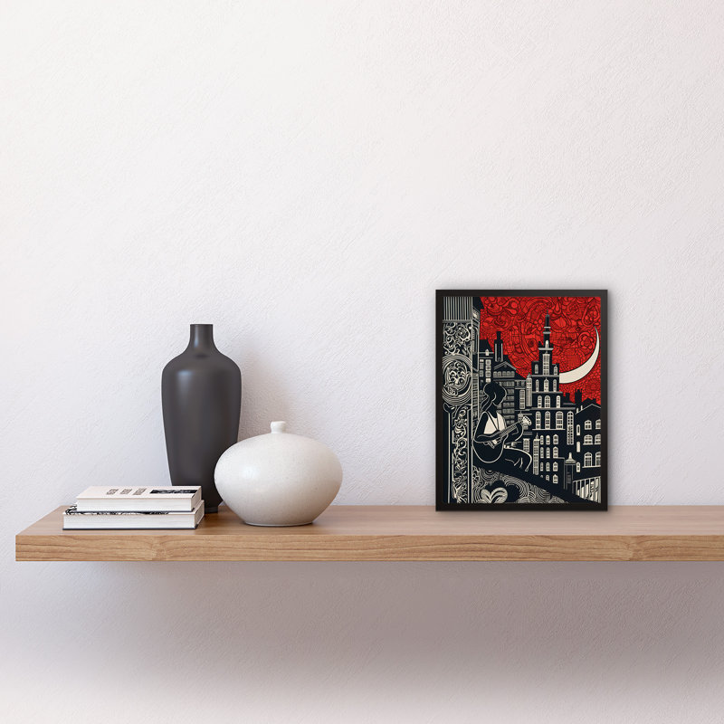 Aasha Street Musician Guitarist In Edinburgh Cityscape - Single Picture Frame Print