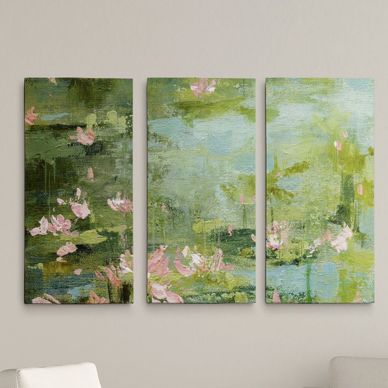 Une reproduction d’eau de qualité supérieure céladon II-multi-pièces sur toile, H 32 po x l 64 po x P 1,5 po