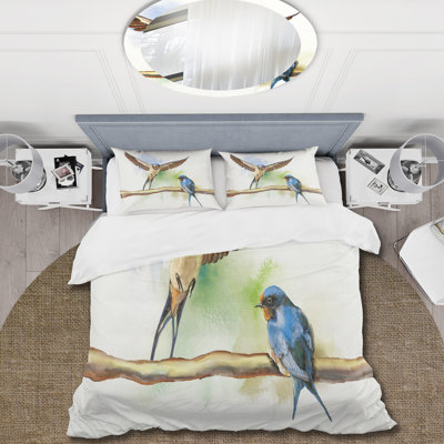Two Barn Swallows Birds - Ensemble de housse de couette Farmhouse - Microfibre de polyester