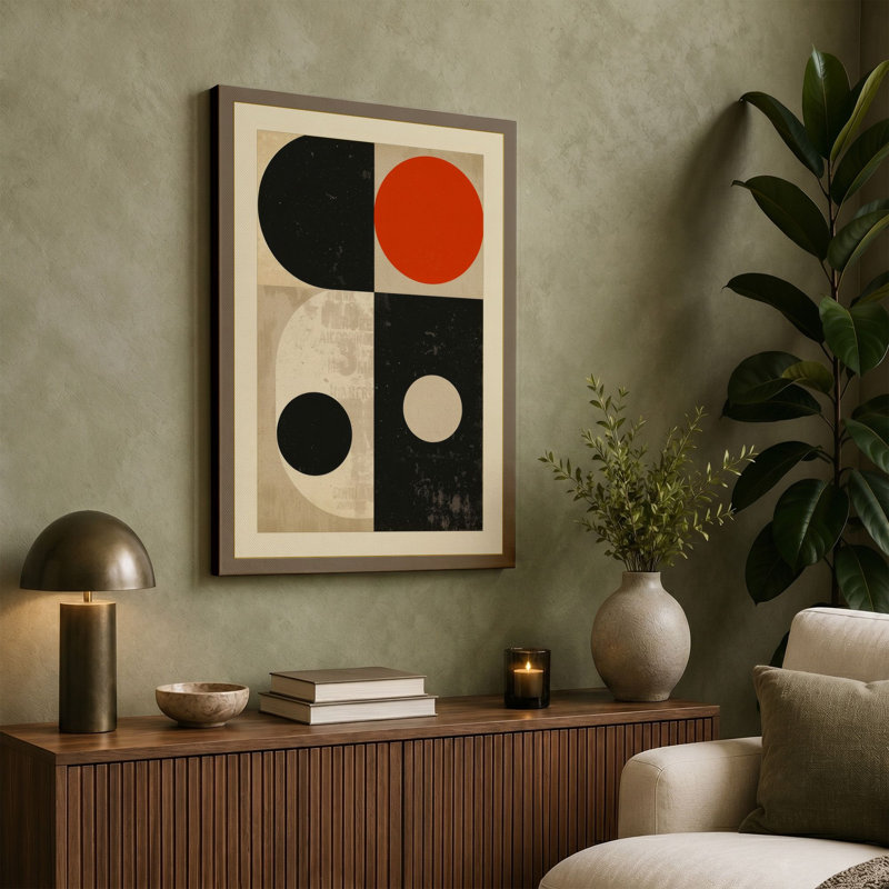 Quadrant Circles Mid-Century - Wrapped Canvas, 36x24 - 91.4 x 61.0 cm, Taupe Border