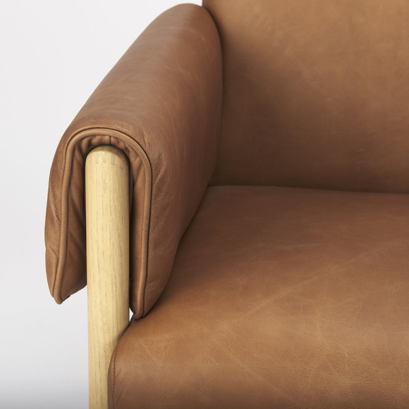 Jewels Upholstered Armchair, Brown Genuine Leather, Light Brown