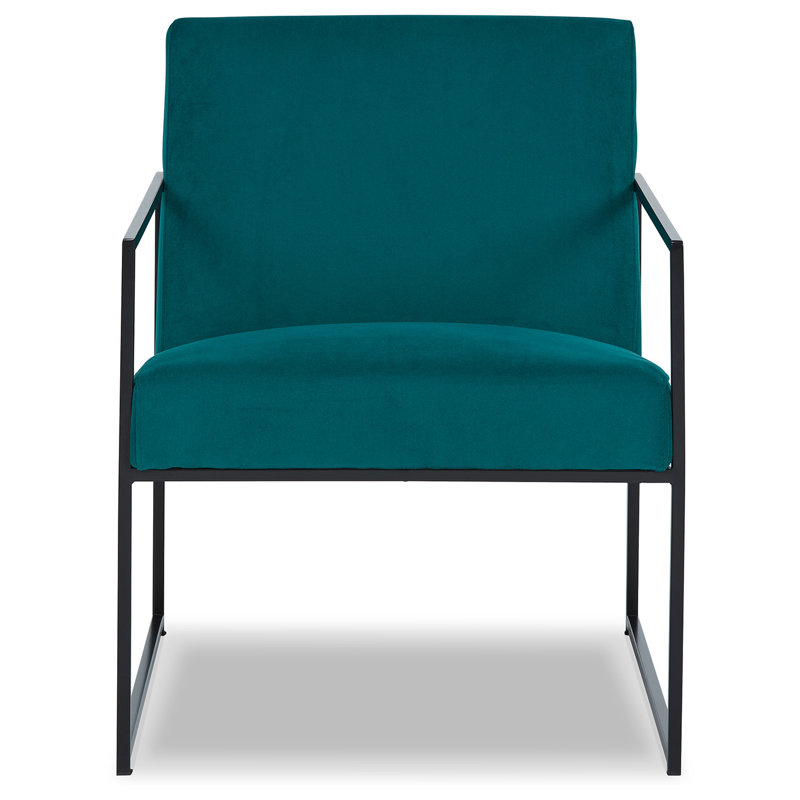 Teal Velvet and Black Metal Contemporary Accent Chair
