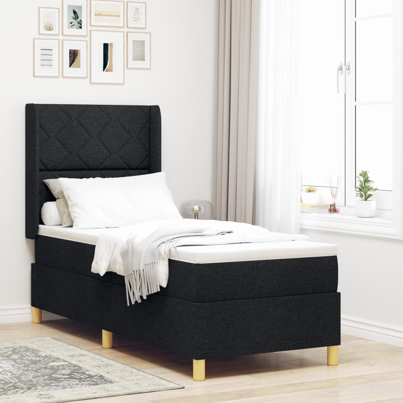 Box Spring Bed With Mattress Fabric, 80 x 200cm, Black