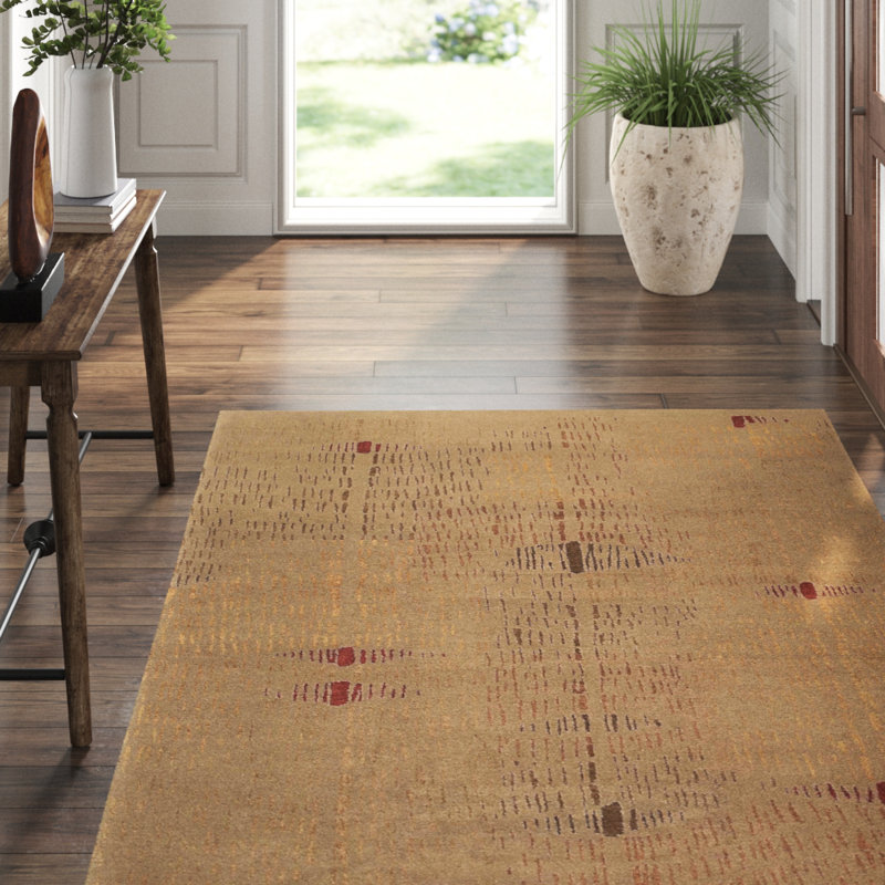 Prati Abstract Area Rug in Brown/Gold, Rectangle 8' x 10'