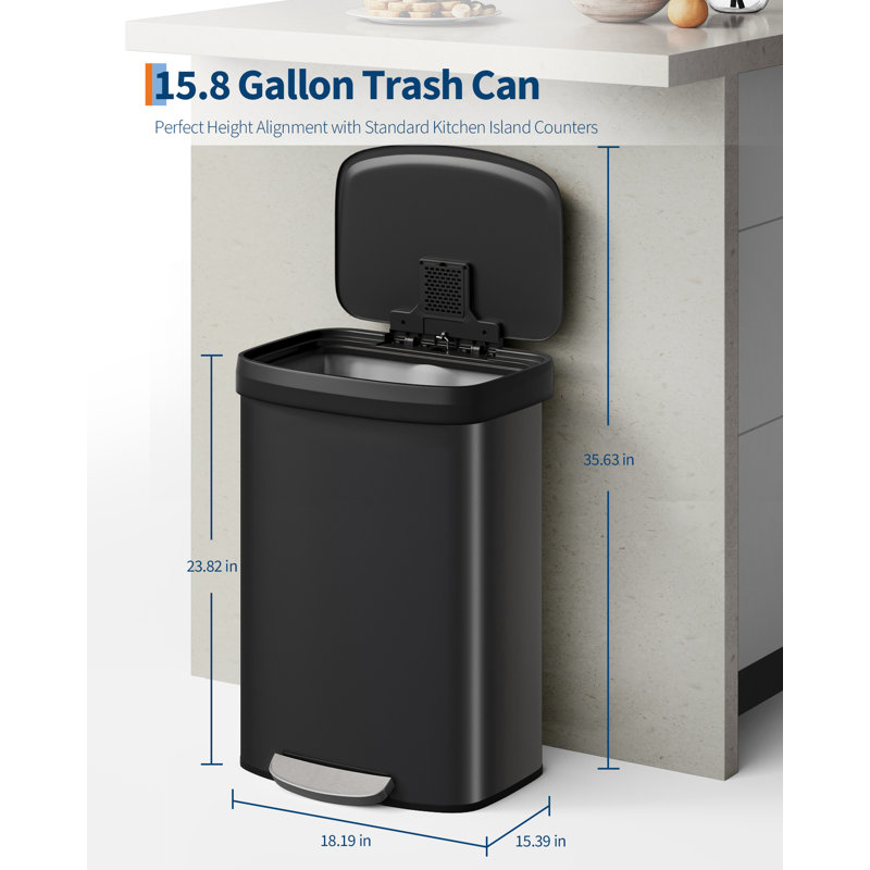 Stainless Steel Step On Tilt Out Trash Can - 60L, Black