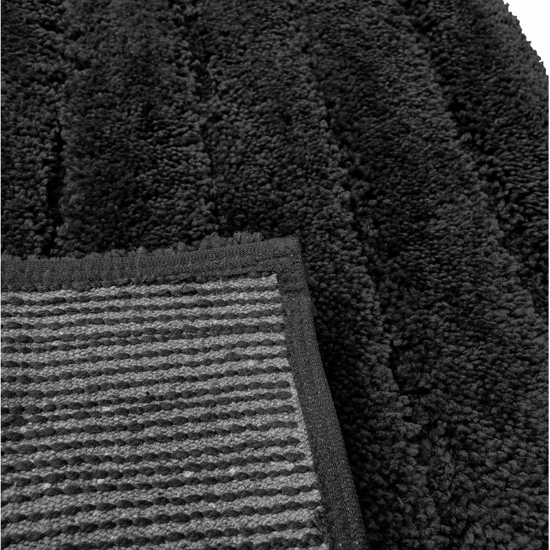 2 Piece Bath Mat Set - Ivory Solid Striped Bathroom Mat Soft Plush Thick, Noir