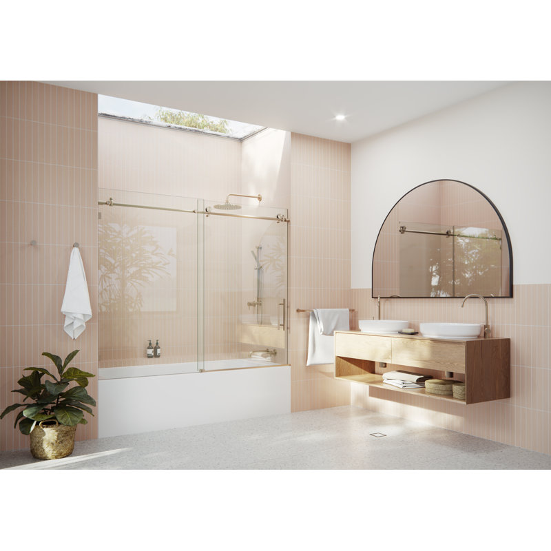 Eclipse 68 - 72 in. x 60 in. Fully Frameless Sliding Bathtub Door, Brushed Bronze