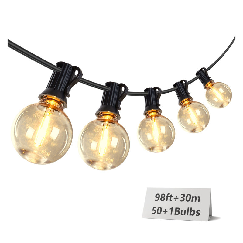 98FT Commercial Grade LED Outdoor String Lights with 50 Shatterproof G40 Bulbs - Waterproof Patio Light Strands for Backyard, Deck & Bistro Decor