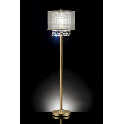 65-Inch Tall Floor Lamp With Gold Finish, Crystal Accents, And White Shade | Gift Idea