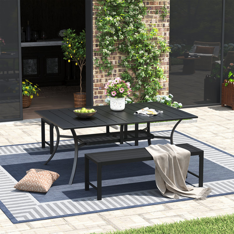 Patio Dining Set with Rectangular Dining Table and Benches