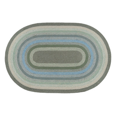  Tapis en fibres naturelles sauge / ivoire / bleu ovale 