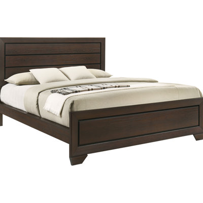 King Panel Bed Of Dark Finish, Structured Frame, Ventilated Slatted Design, Bedroom Centerpiece For King, With , Details, Decorative Element