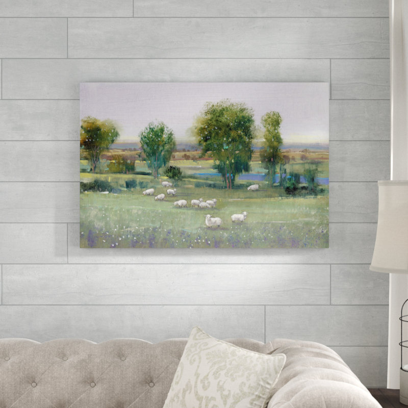 Field Of Sheep I by Timothy O' Toole - Painting, 61cm H x 91cm W, Wrapped Canvas