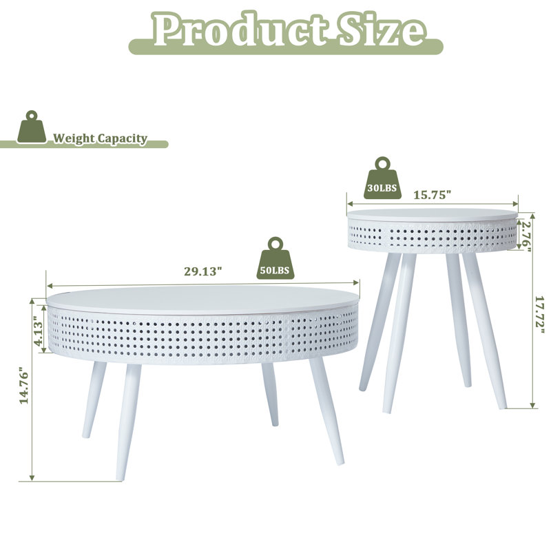 Ensemble de tables basses 2 pièces Mirlegava, Blanc