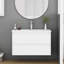 Ensemble de meuble-lavabo mural 32 po avec lavabo, deux tiroirs, façades de tiroirs arrondies, système de fermeture en douceur, lavabo en céramique, conception sans poignée, bois massif, facile à installer, blanc-2996139