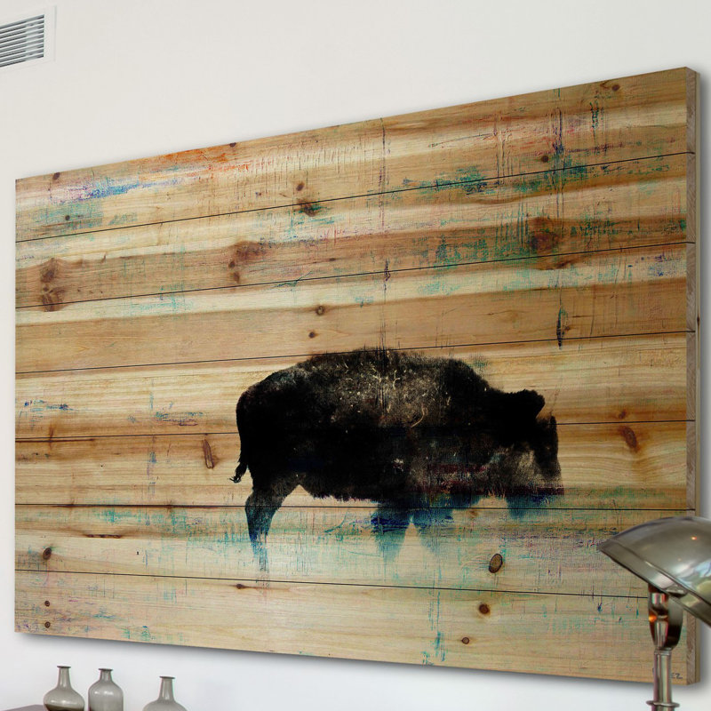 Reproduction d'art sur bois de pin naturel, Zumpikar The Buffalo Knows, H 24 po x l 36 po x P 1,5 po
