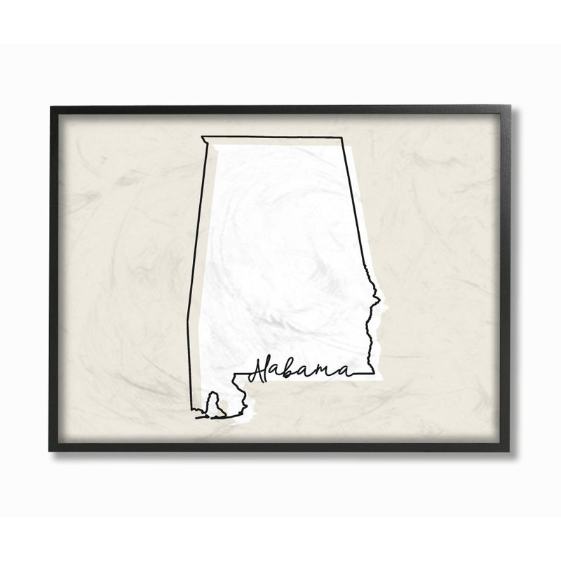 «Alabama Home State Map Neutral Design», impression sur toile, H 24 po x l 30 po x P 1,5 po, Giclée encadrée noir minuit
