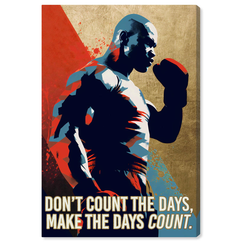 Bold Boxer Motivational Canvas Art in Red, Blue, and Gold