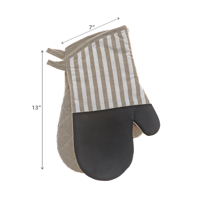 Gant de cuisine rayé et néoprène 2 pièces, Taupe
