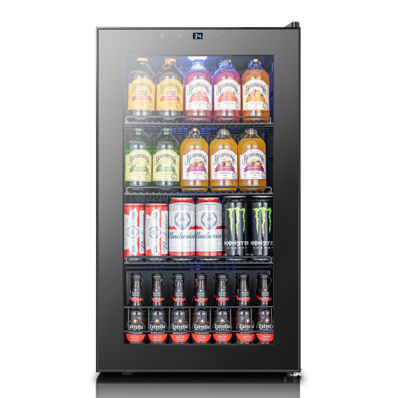 Yeego 130-Cans Single Zone Freestanding Beverage Cooler – 18.9" W Drink Fridge With Glass Door, Adjustable Shelves & Digital Control