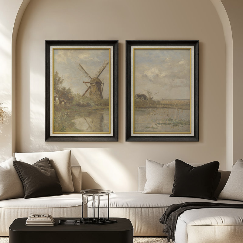 Ensemble de 2 œuvres d'art encadrées de qualité supérieure sur toile de qualité supérieure avec cadre de 26 po x 36 po, Noir