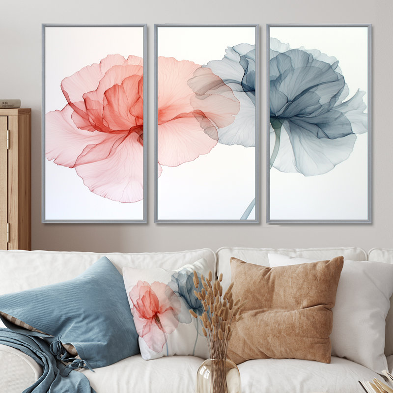 «Dancing Echo Of Carnation» - ensemble d'art mural, H 40 po x l 60 po, Reproduction avec cadre flottant, Silver