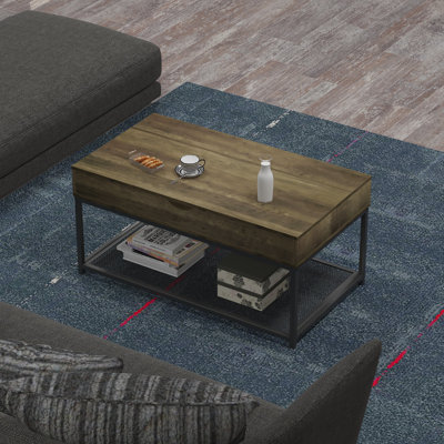 Lift Top Coffee Table 39"" With Storage Rustic Shelf Industrial For Living Room(Acorn) -  17 Stories, 67E135F0D5324C6DB551225951E37997