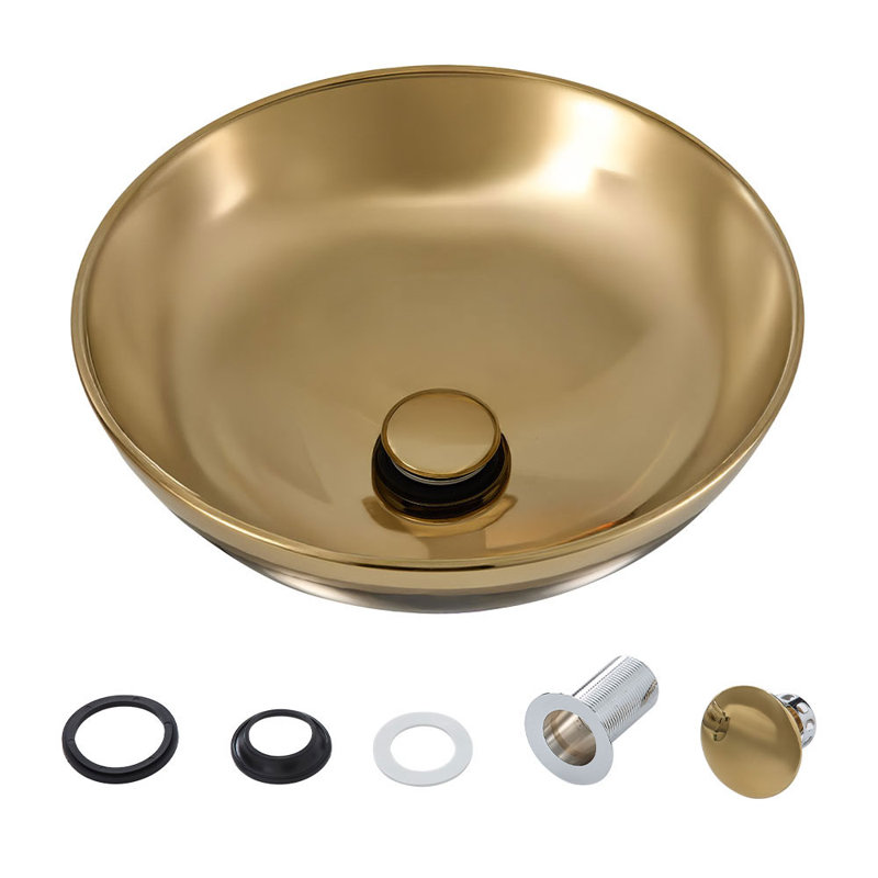 Metro Lane 385mm L x 385mm W Natural Ceramic Circular Sink, Gold