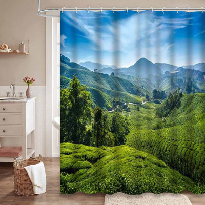 Tea Field Forest Agriculture Health Green Shower Curtain with 12 Hooks
