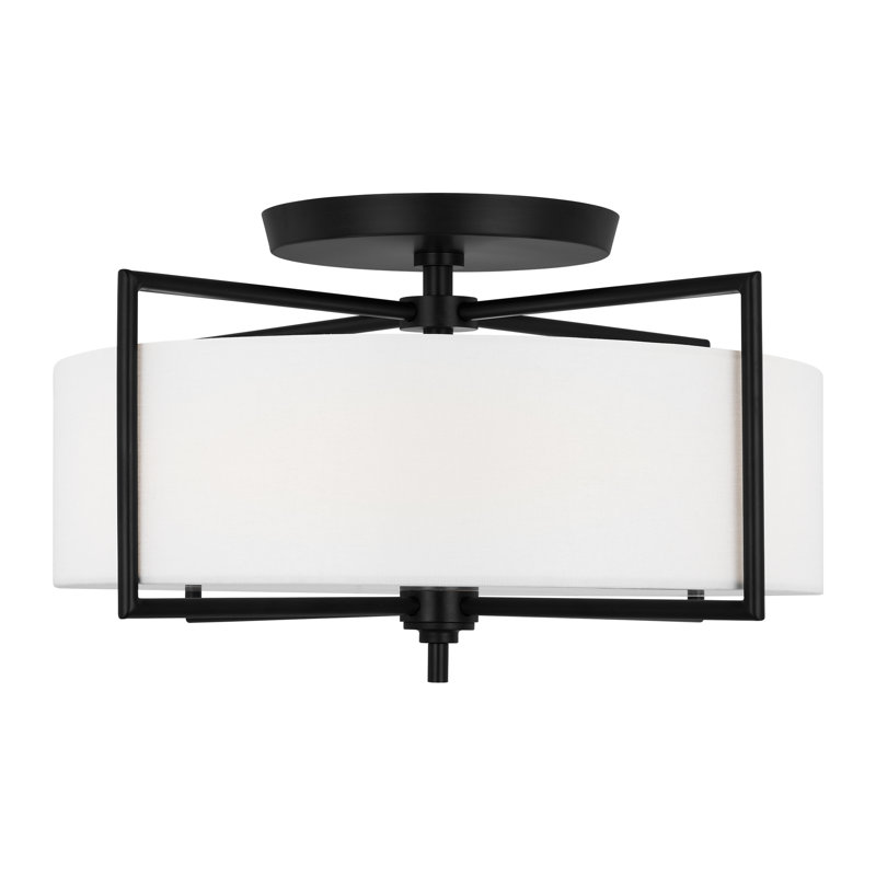 Aged Iron Drum Semi-Flush Mount Light with Glass Shade
