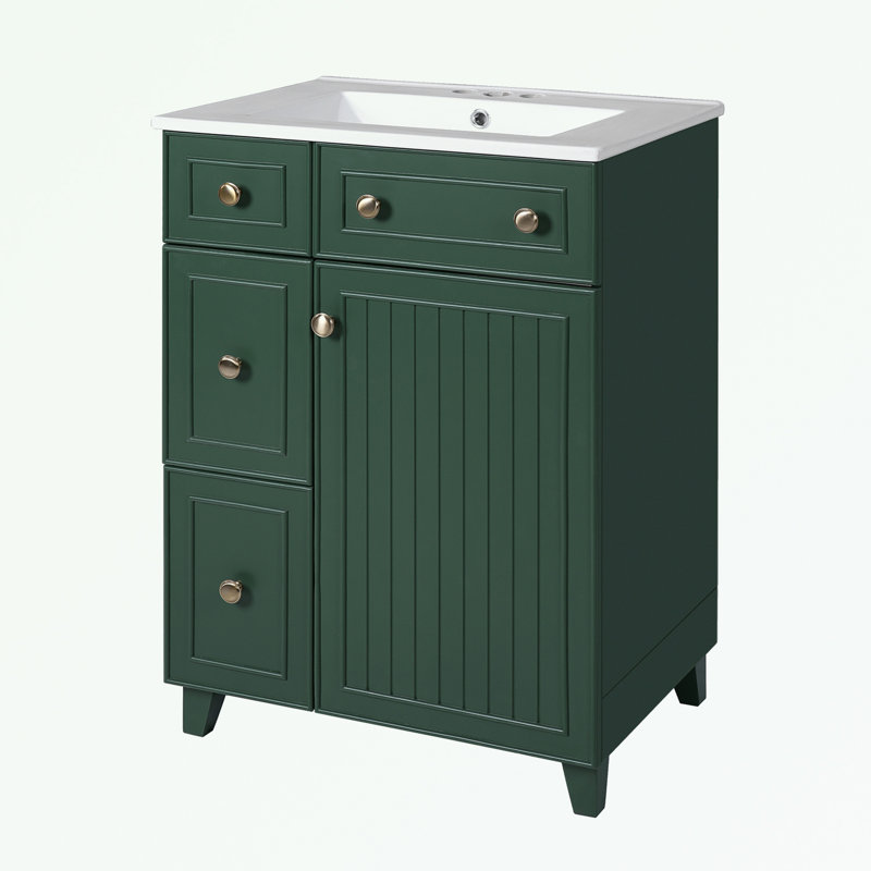 Armoire de salle de bain Madielyn, Bleu, Doré