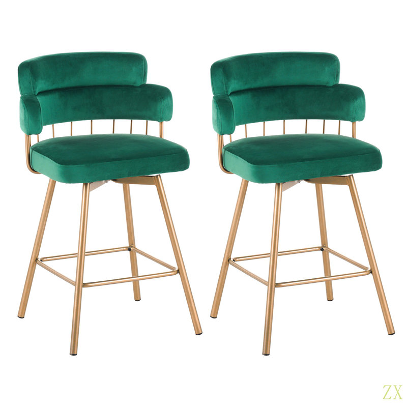 Ensemble de 2 tabourets de bar 26 po à hauteur de comptoir pivotant à 180 ° avec dossier et pieds en métal, tabourets de bar pour îlot de cuisine, café, pub