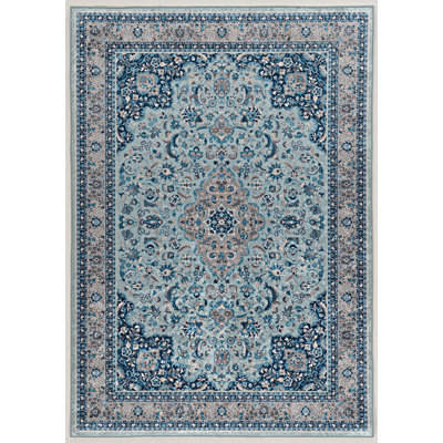 Emanuel Traditional Machine Woven Flatweave Light Blue and Blue Area Rug with Non Skid Backing 