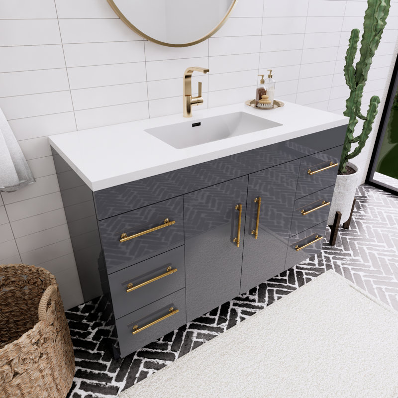 Meuble-lavabo simple l 48 po Spring, Gris brillant