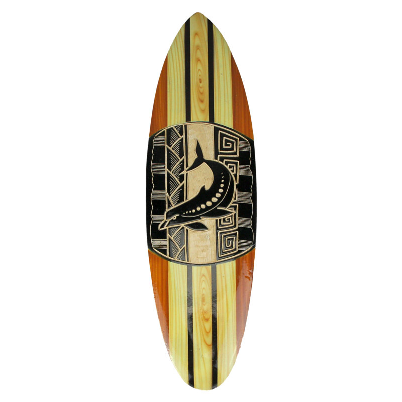 Planche de surf murale en bois fabriquée à la main avec dauphin tribal brun 20 pouces