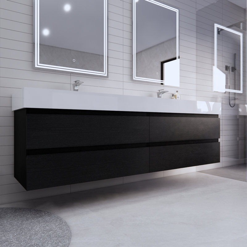 Babajide 83.3'' Bathroom Vanity with Acrylic Top, Rich Black Oak