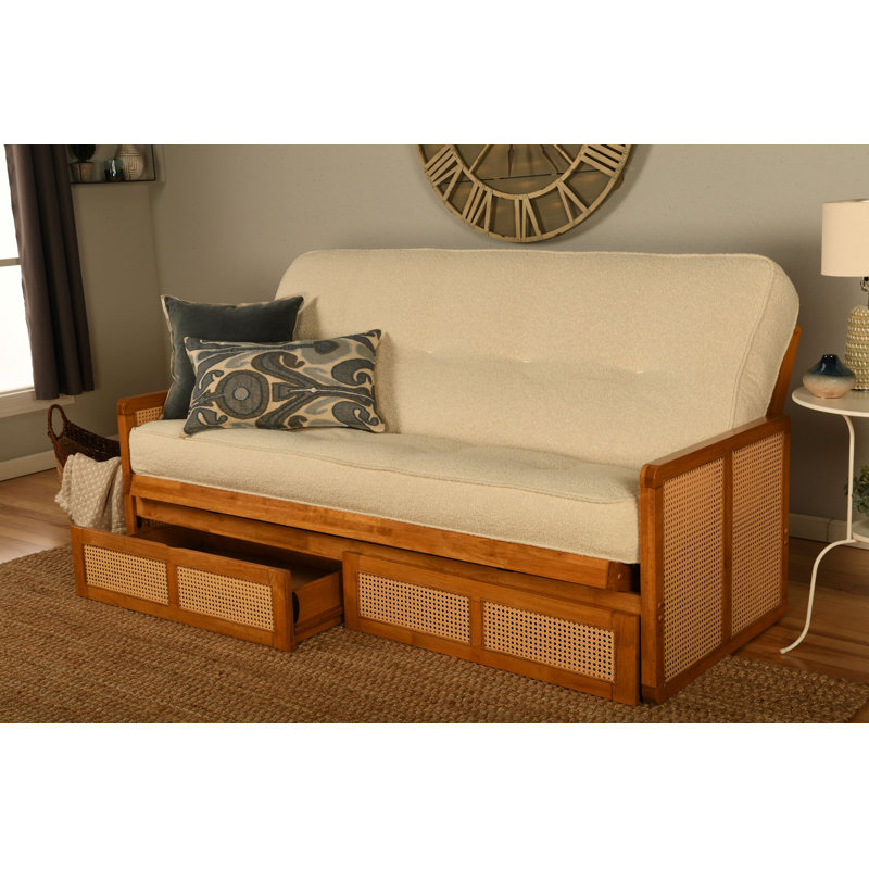 Futon double avec rangement Bridyn avec matelas, Canton crème