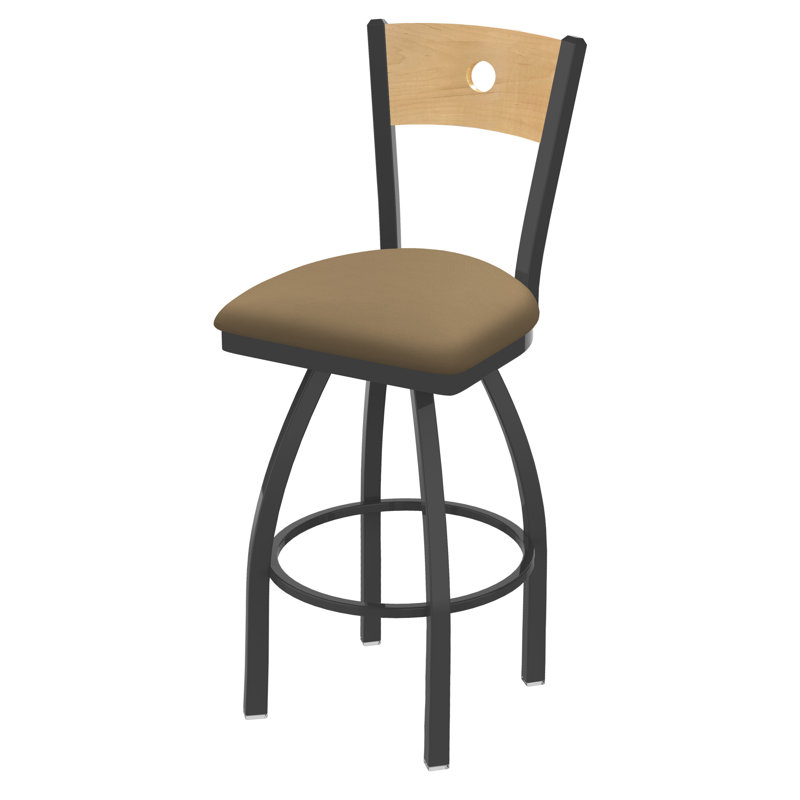 830 Voltaire Swivel Bar & Counter Stool, Natural Maple, Canter Sand Vinyl / Pewter Frame, Bar Stool (30" Seat Height)