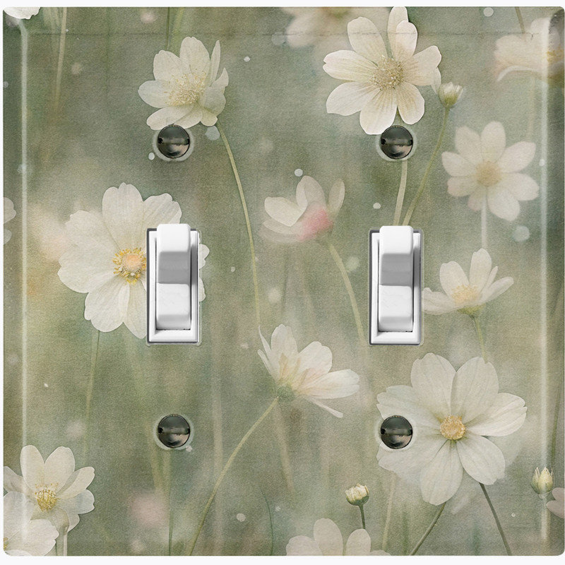 Couvercle de plaque d'interrupteur en métal; Bascule de taille standard US 2 - Daisy Wildflowers, Double # 2