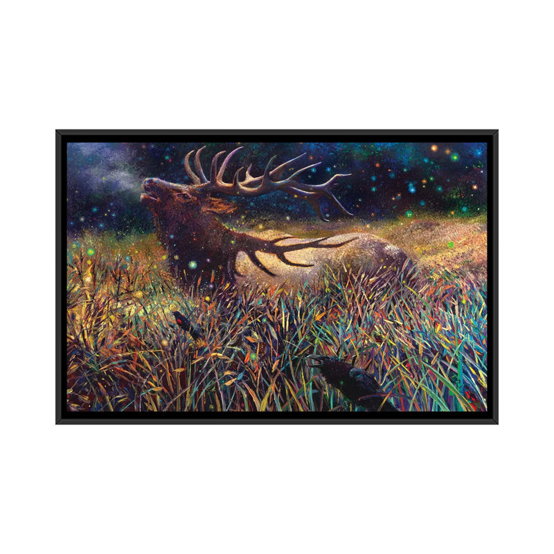 « Wapiti » par Iris Scott-impression d’art graphique, Pas de tapis, H 40 po x l 60 po x 1,5 po, Toile avec cadre noir