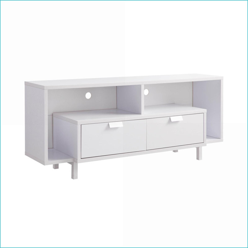 Meuble télé 60 po avec 2 tiroirs Tablettes - blanc | Taille du téléviseur: 50 à 59 pouces | Panneau de particules