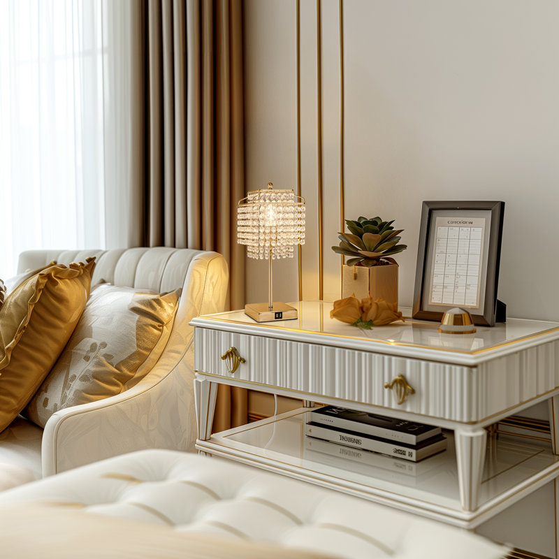 Modern Crystal Table Lamp With Dual USB Charging And Dimmable Function, Gold, 17'' H x 7'' W x 7'' D, Clear