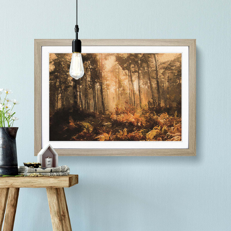 Forest in an Orange Glow - Picture Frame Painting Print, 36cm H x 48cm W x 2cm D, Oak Framed