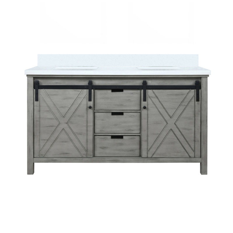 Ash Grey Double Bath Vanity 60 In. W X 22 In. D, With White Quartz Countertop