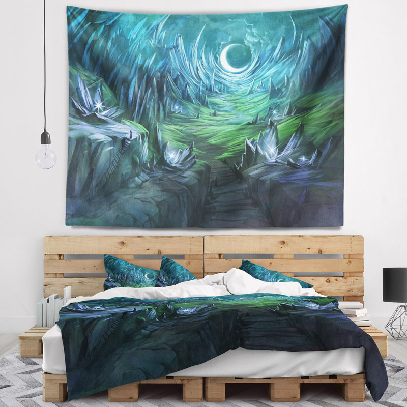 Tapisserie de paysage de twilight valley abstraite, H 68 po x l 80 po