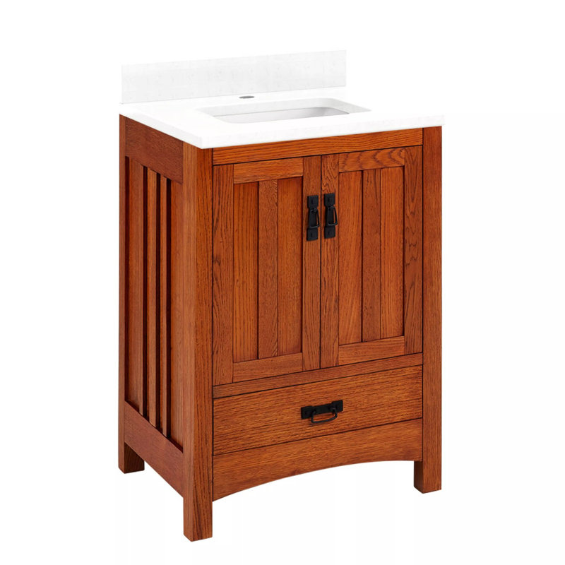 24" Maybeck Vanity - Tinted Oak With Rectangular Undermount Sink, Single-Hole Centered, Feathered White Quartz
