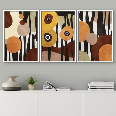 Plant Abstraction " Geometric Art Deco Expressionist Polygons Abstract Illustrations Modern Art Boho Decor Colorful " 3 - Pieces