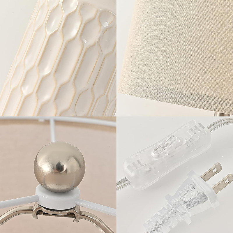 22" Beige Ceramic Table Lamp Set with Fabric Shade