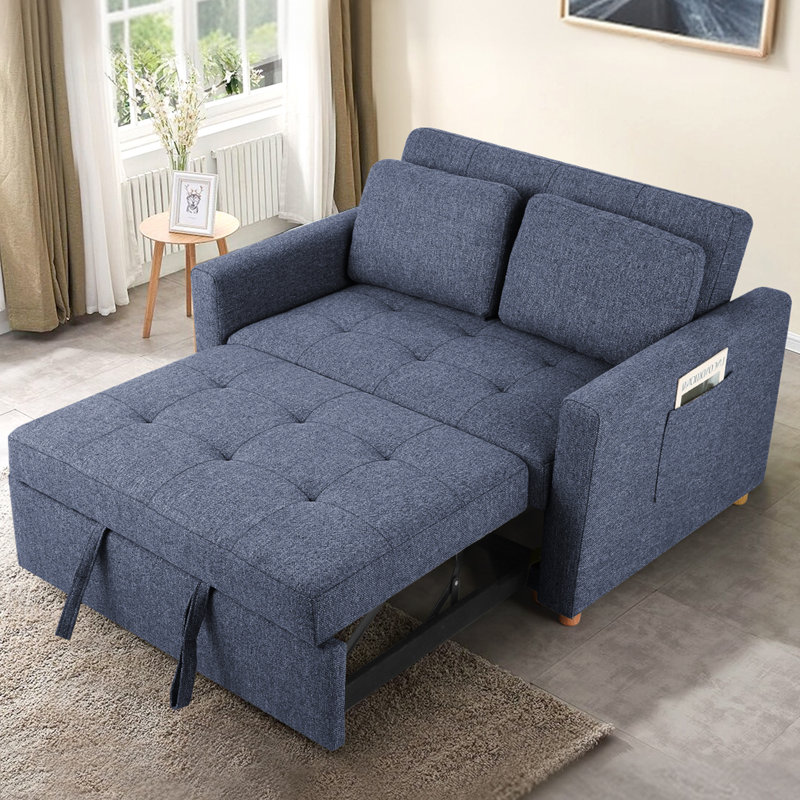 Meit 49" W Convertible Sleeper Sofa 3-In-1, Blue Linen
